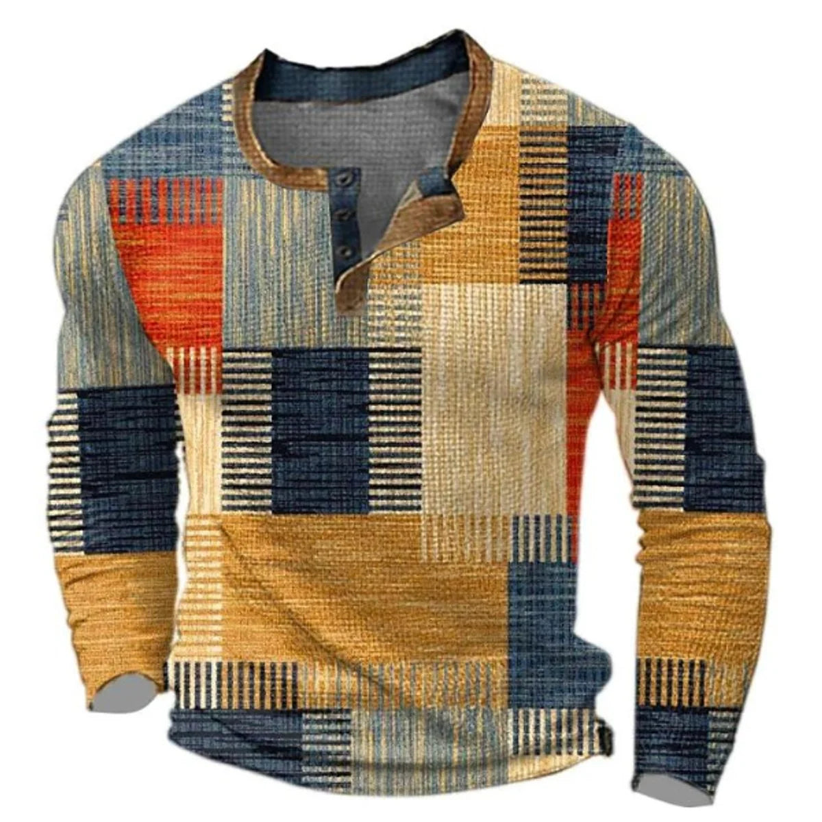 Nuana | Herren Retro Colorblock Langarm Knit Sweater Henley