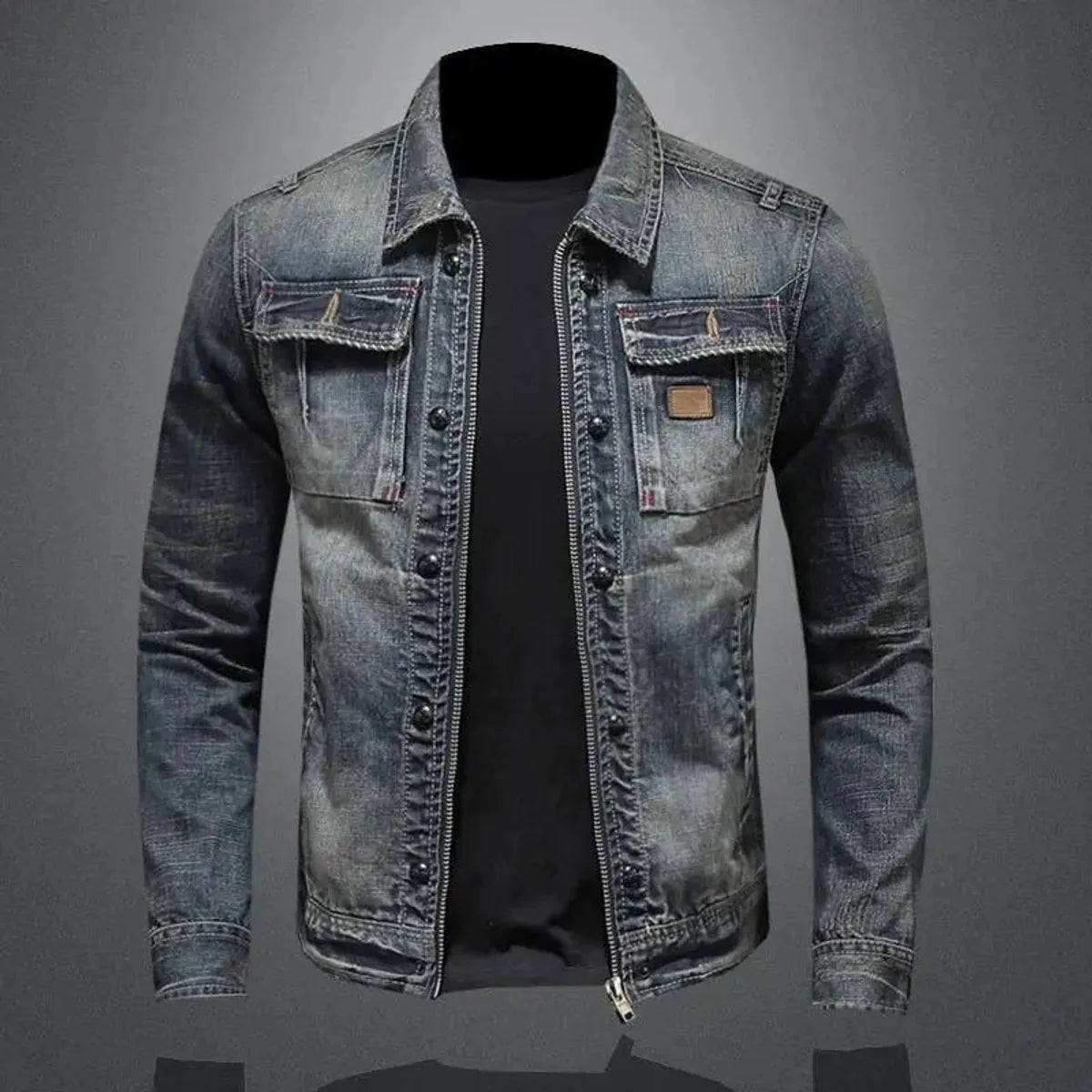Nuana | Herren Retro Denimjacke Vintage Reißverschluss Jeansjacke