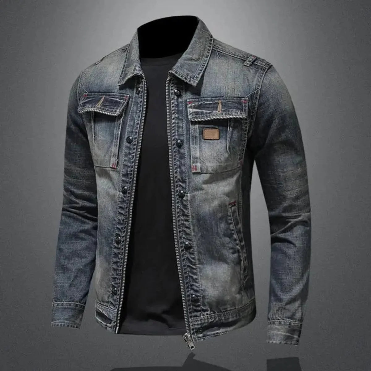 Nuana | Herren Retro Denimjacke Vintage Reißverschluss Jeansjacke