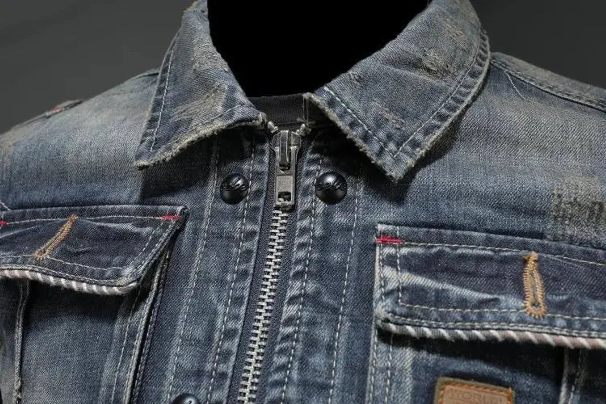 Nuana | Herren Retro Denimjacke Vintage Reißverschluss Jeansjacke