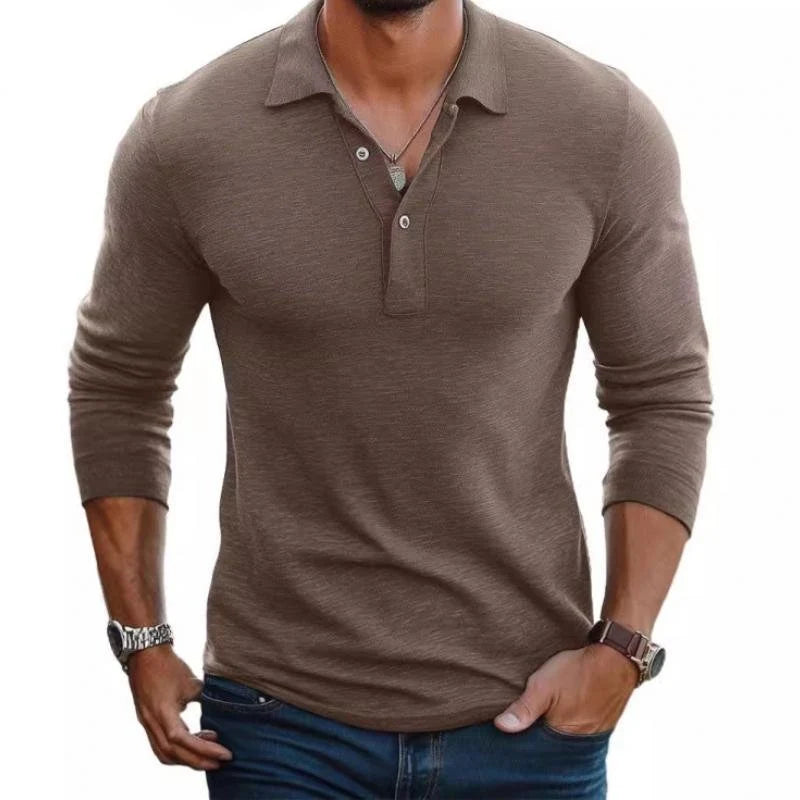 Nuana | Herren Satin-Optik Langarm Slim-Fit Polo-Shirt