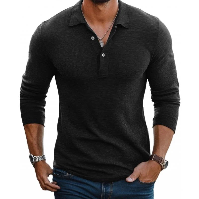 Nuana | Herren Satin-Optik Langarm Slim-Fit Polo-Shirt