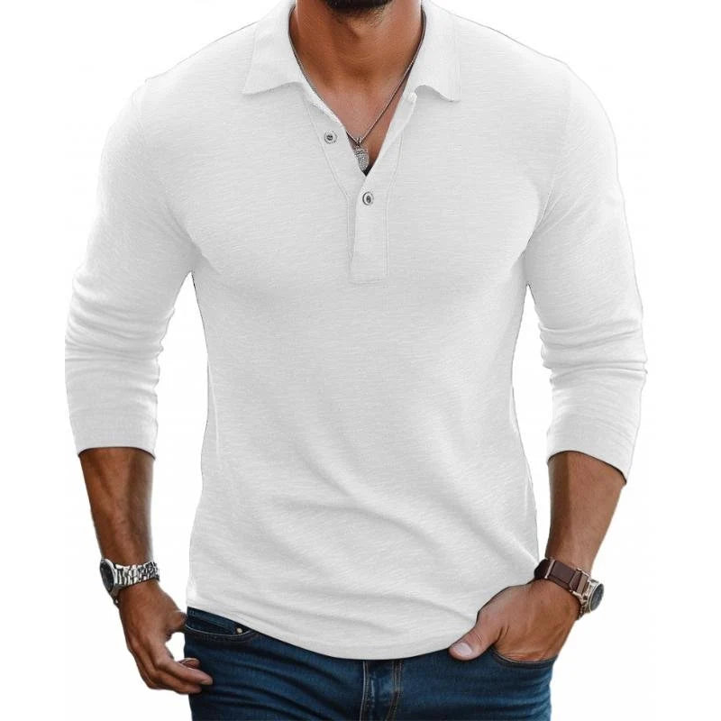 Nuana | Herren Satin-Optik Langarm Slim-Fit Polo-Shirt