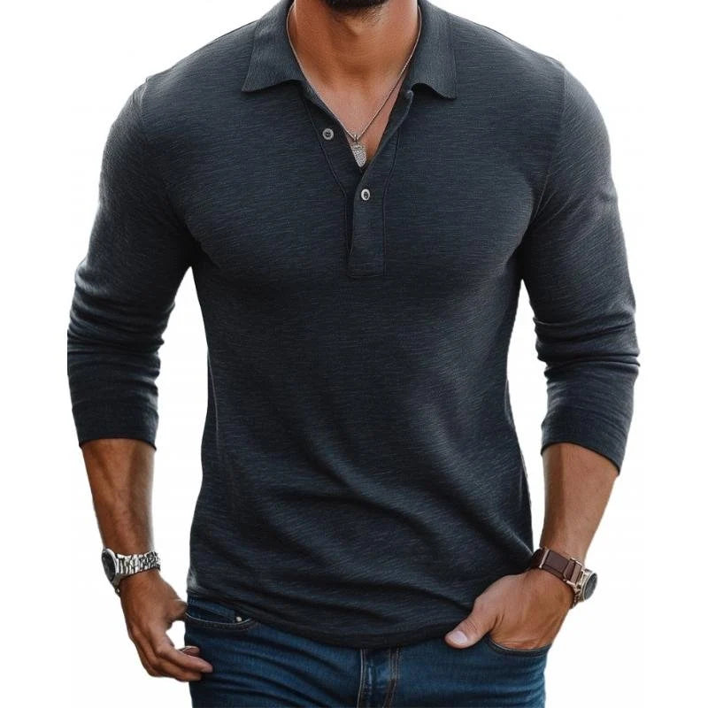 Nuana | Herren Satin-Optik Langarm Slim-Fit Polo-Shirt