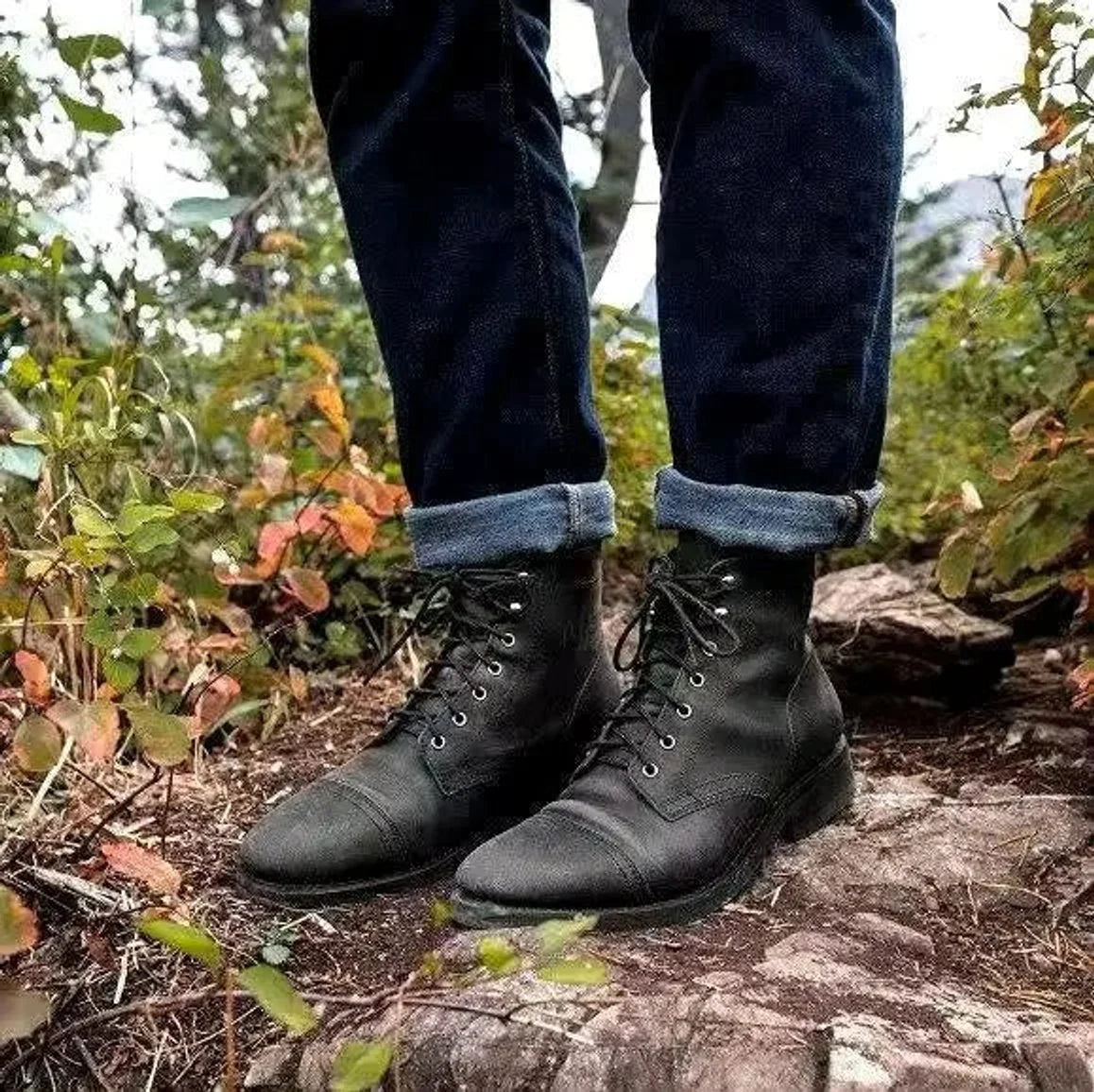 Nuana | Herren Schnürstiefel Klassische Leder Boots Robuste Gummisohle
