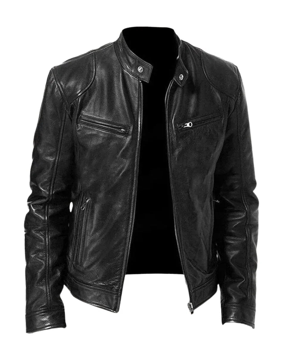 Nuana | Herren Slim-Fit Biker Quilted Jacket aus Kunstleder mit Reißverschluss