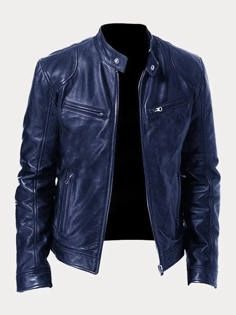 Nuana | Herren Slim-Fit Biker Quilted Jacket aus Kunstleder mit Reißverschluss
