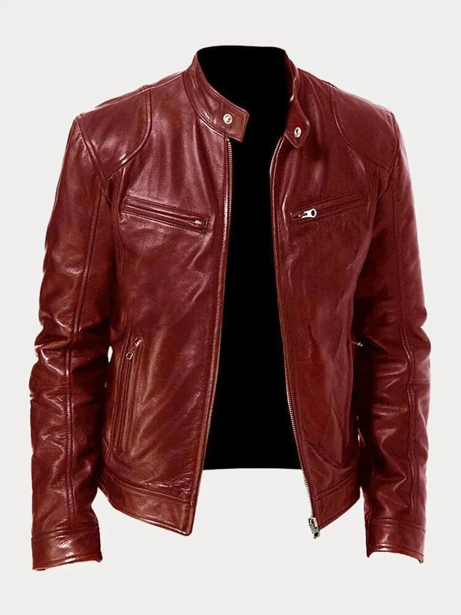 Nuana | Herren Slim-Fit Biker Quilted Jacket aus Kunstleder mit Reißverschluss
