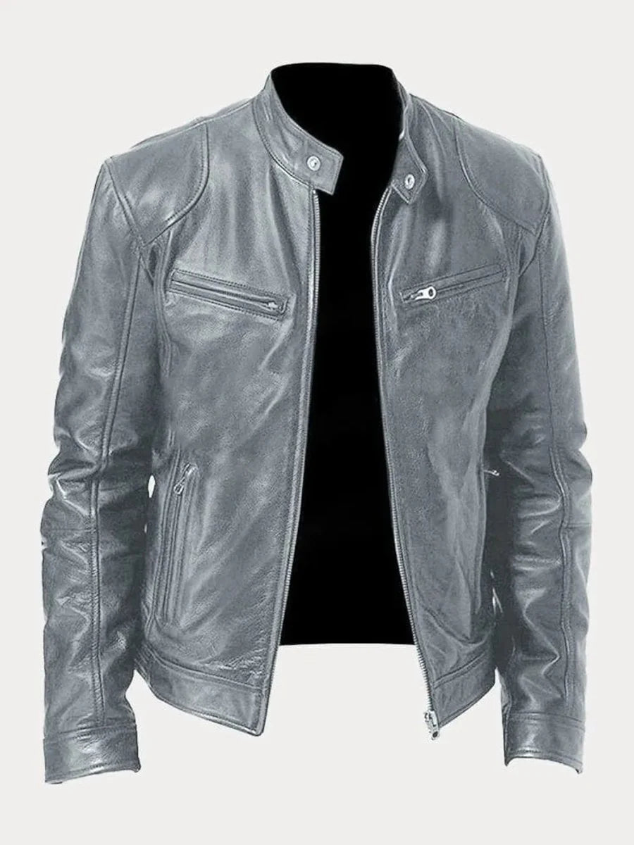 Nuana | Herren Slim-Fit Biker Quilted Jacket aus Kunstleder mit Reißverschluss