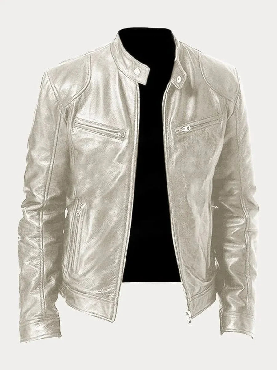 Nuana | Herren Slim-Fit Biker Quilted Jacket aus Kunstleder mit Reißverschluss