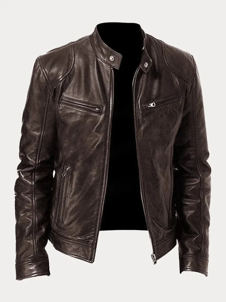 Nuana | Herren Slim-Fit Biker Quilted Jacket aus Kunstleder mit Reißverschluss