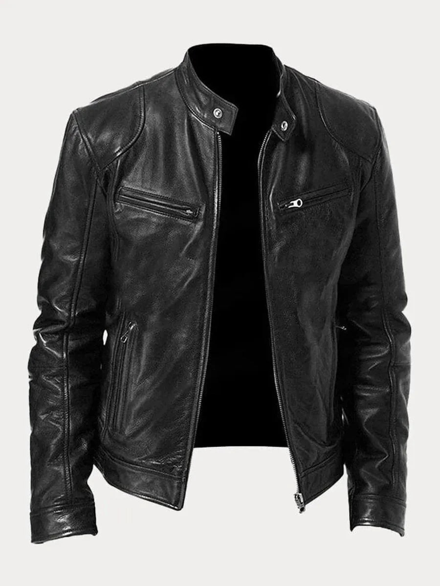 Nuana | Herren Slim-Fit Biker Quilted Jacket aus Kunstleder mit Reißverschluss