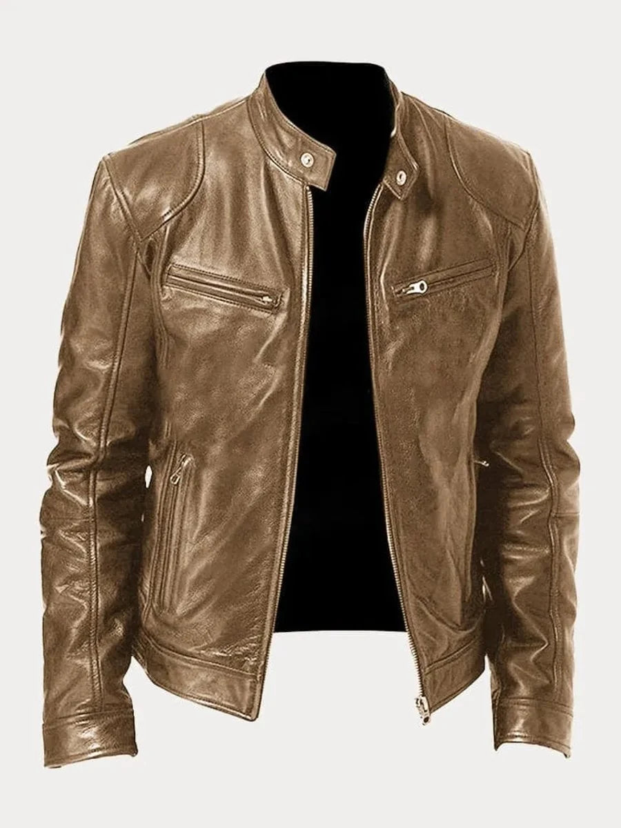 Nuana | Herren Slim-Fit Biker Quilted Jacket aus Kunstleder mit Reißverschluss