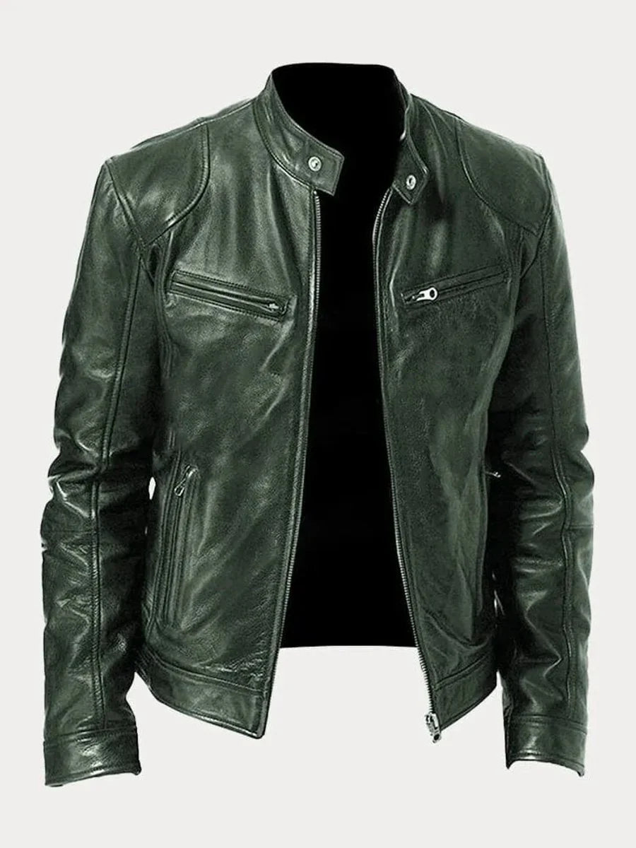 Nuana | Herren Slim-Fit Biker Quilted Jacket aus Kunstleder mit Reißverschluss