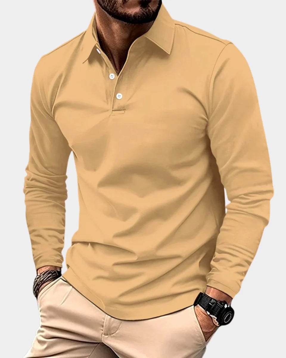 Nuana | Herren Slim-Fit Langarm-Poloshirt Smart-Casual Knopfkragen