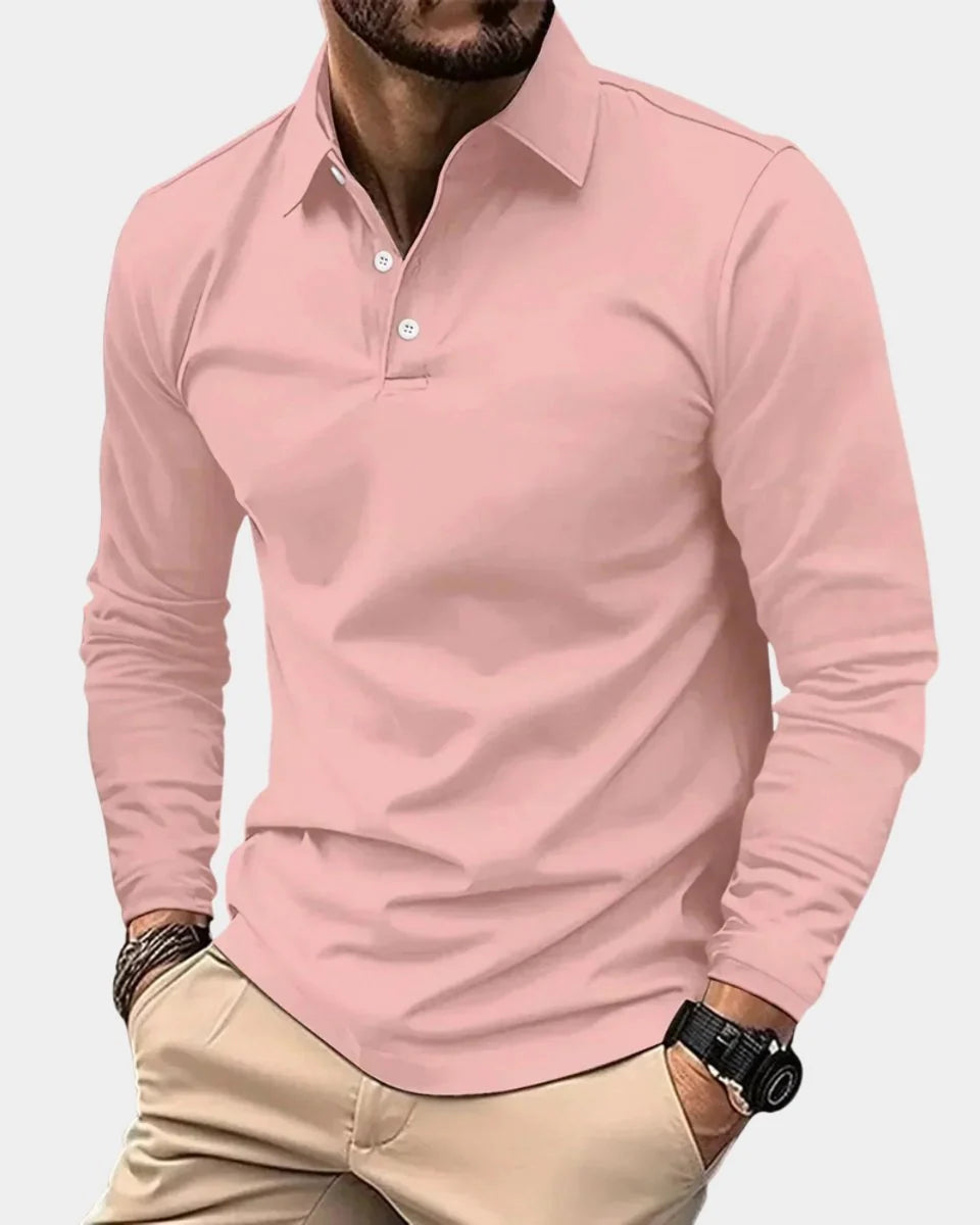Nuana | Herren Slim-Fit Langarm-Poloshirt Smart-Casual Knopfkragen
