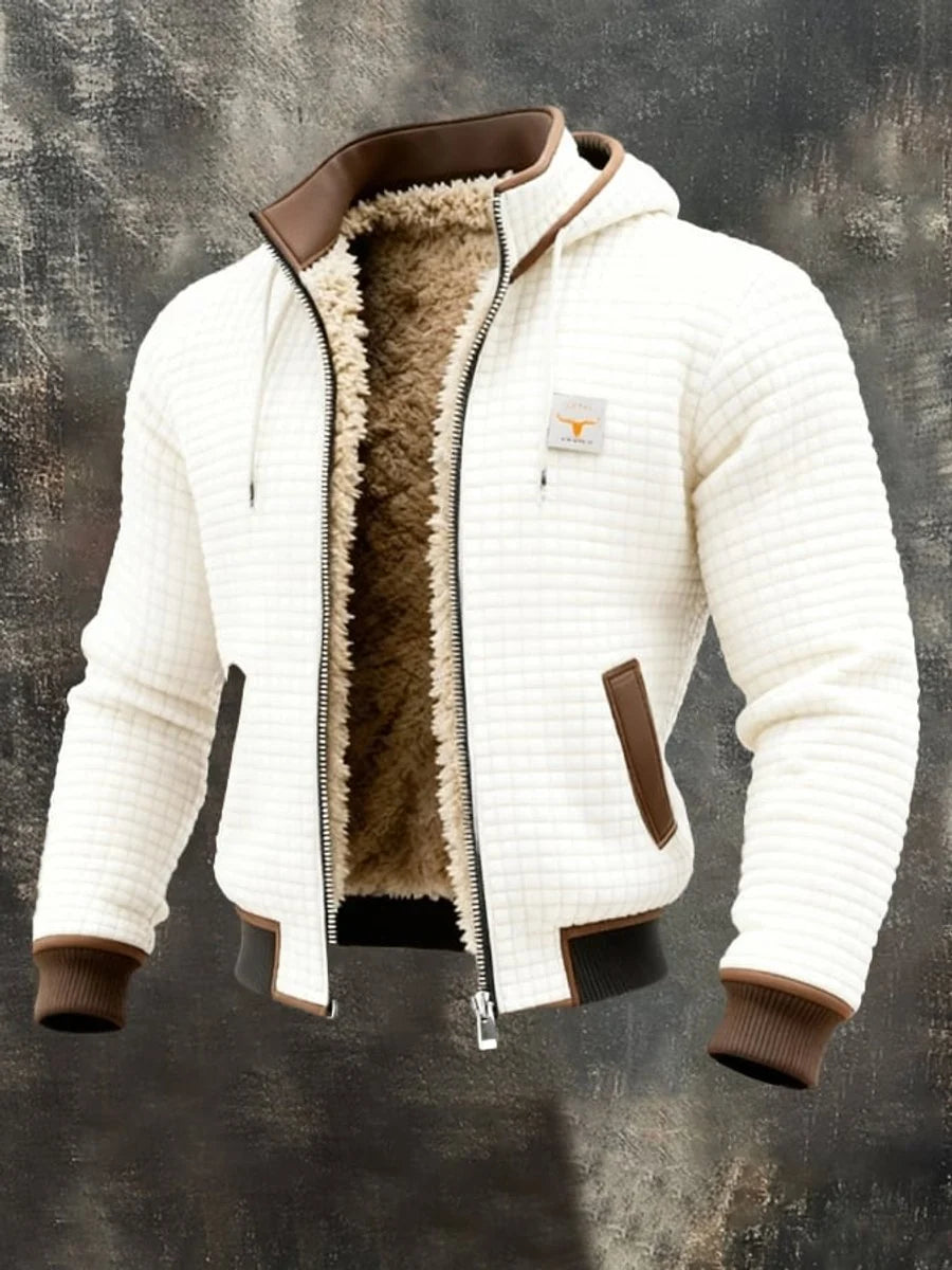 Nuana | Herren Steppjacke mit Fleecefutter Kapuze Reißverschluss Lederdetails