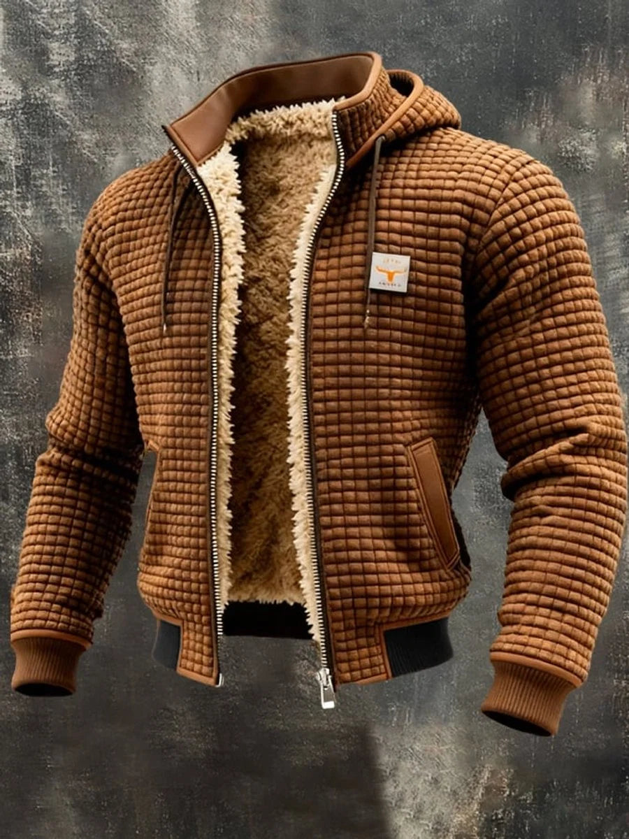 Nuana | Herren Steppjacke mit Fleecefutter Kapuze Reißverschluss Lederdetails