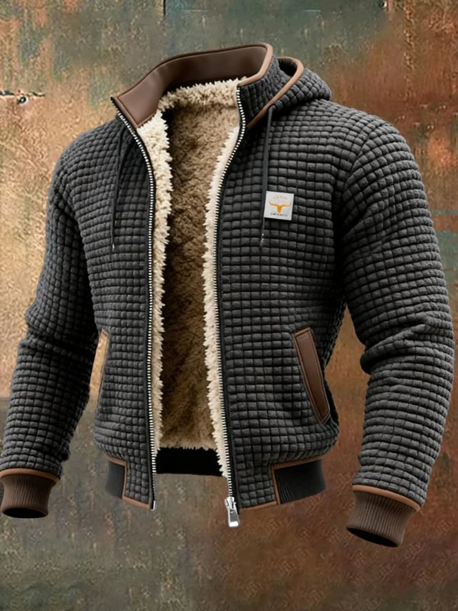 Nuana | Herren Steppjacke mit Fleecefutter Kapuze Reißverschluss Lederdetails