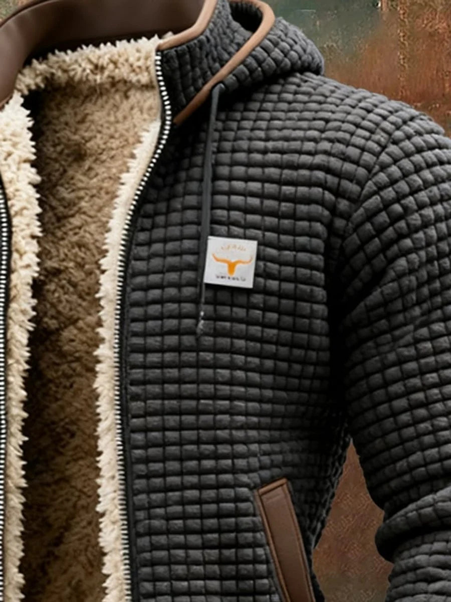 Nuana | Herren Steppjacke mit Fleecefutter Kapuze Reißverschluss Lederdetails