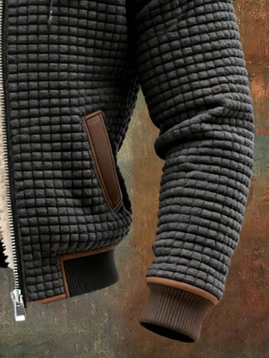 Nuana | Herren Steppjacke mit Fleecefutter Kapuze Reißverschluss Lederdetails