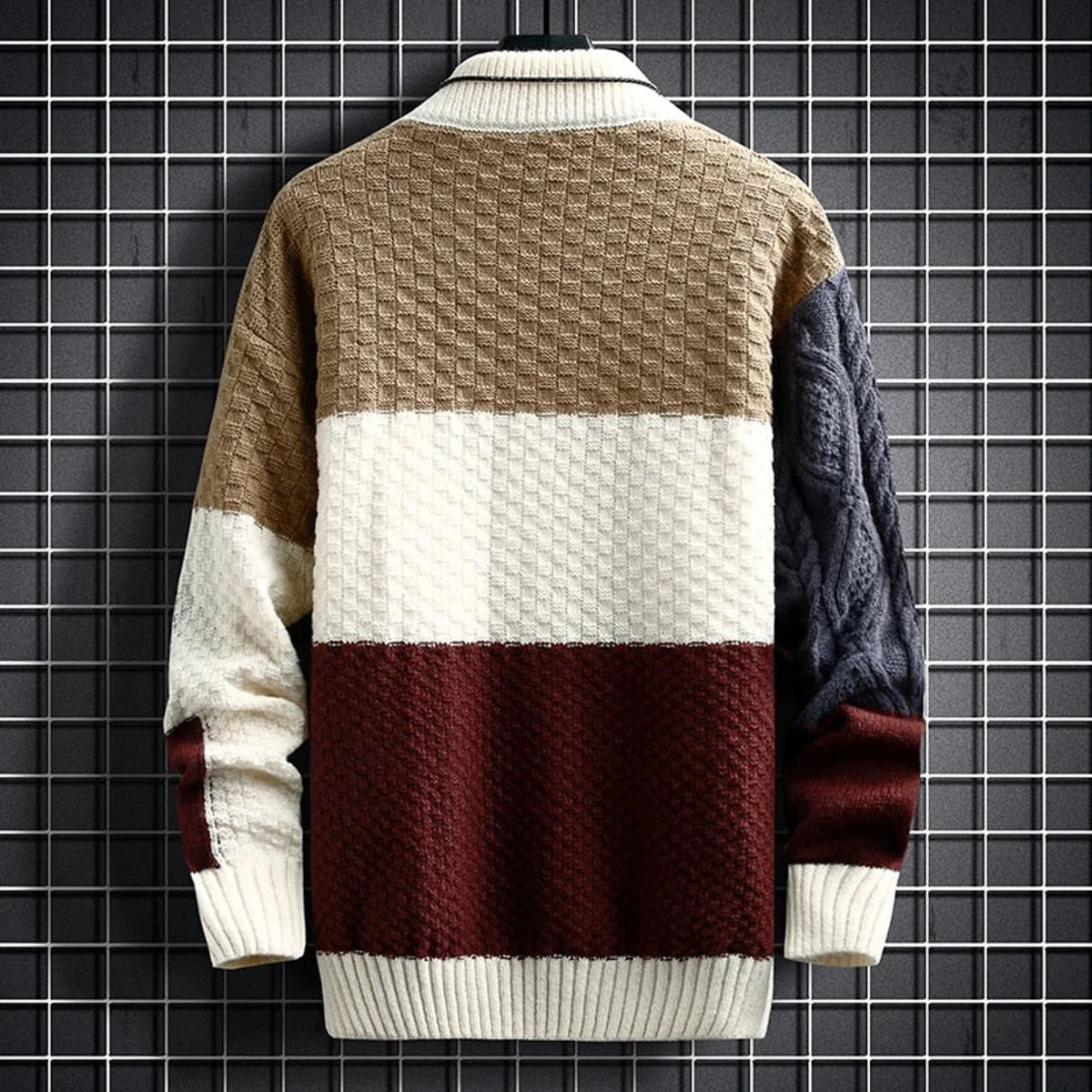 Nuana | Herren Strickpullover Colorblock Grobstrick Cardigan Langarm