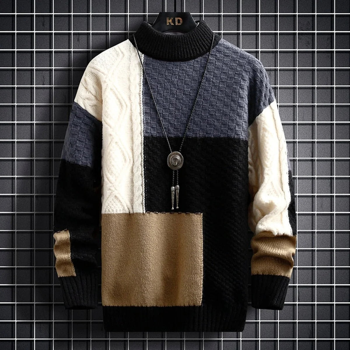 Nuana | Herren Strickpullover Colorblock Grobstrick Cardigan Langarm