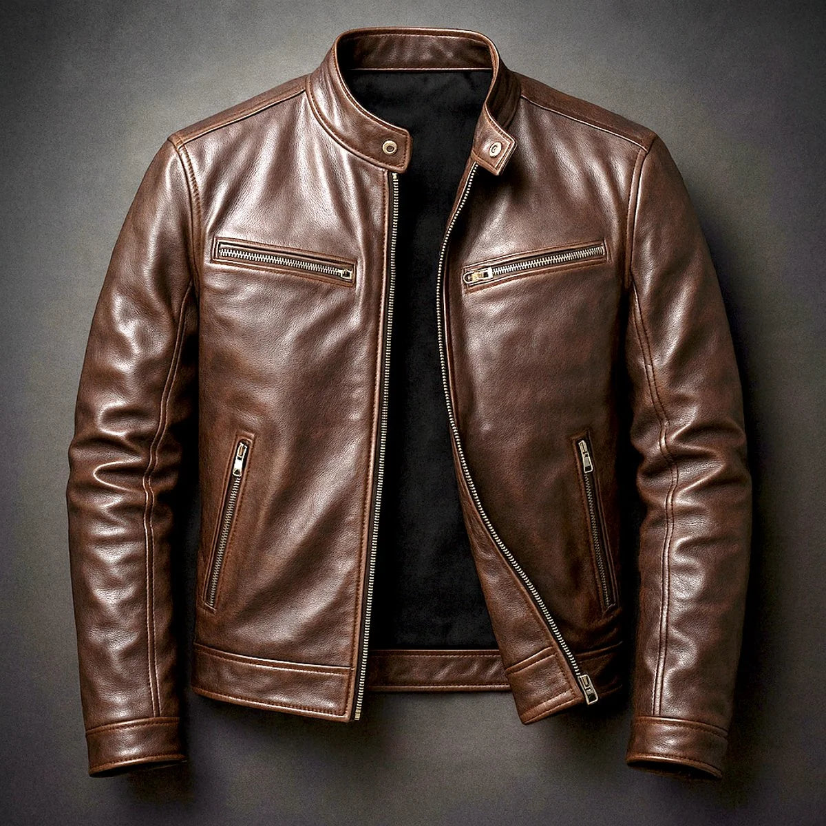 Nuana | Herren Vintage Biker Quilted Jacket Echtleder Reißverschluss