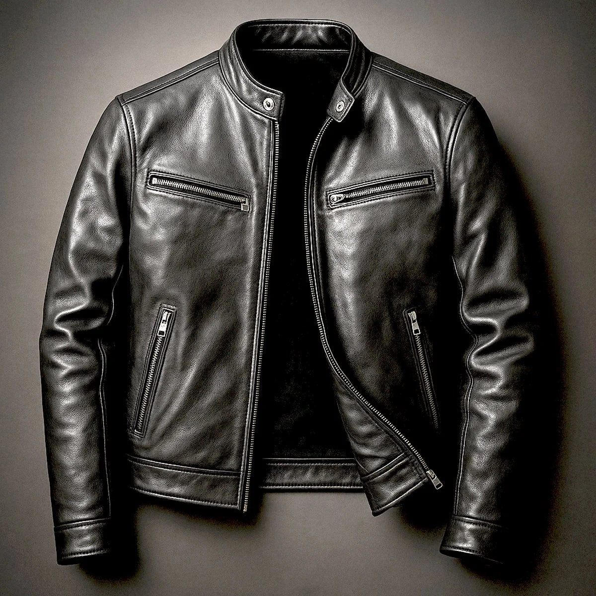 Nuana | Herren Vintage Biker Quilted Jacket Echtleder Reißverschluss