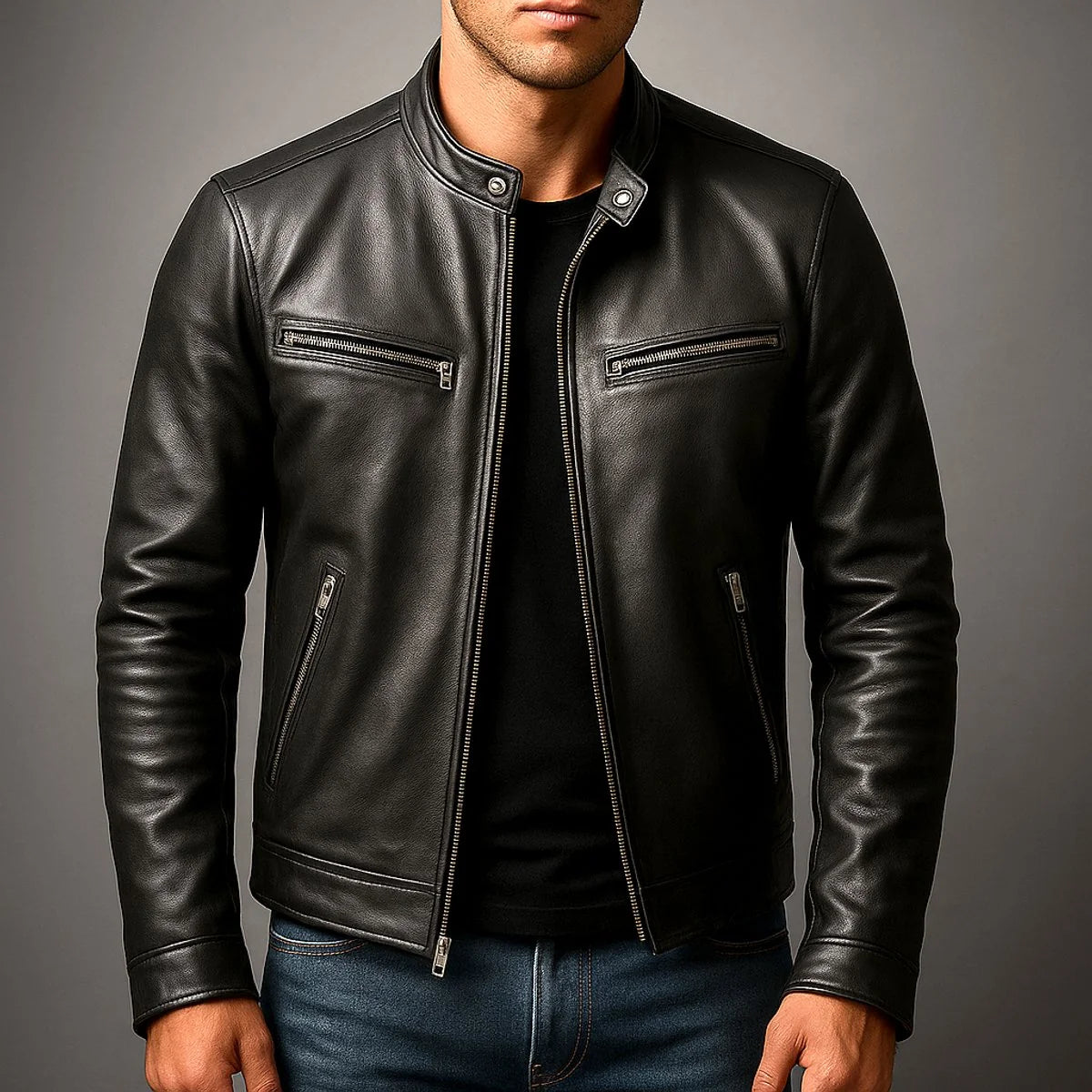 Nuana | Herren Vintage Biker Quilted Jacket Echtleder Reißverschluss