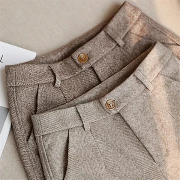 Nuana Herren Vintage Klassische Hose mit Hoher Taille und Falten