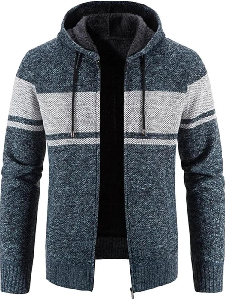 Nuana | Herren Winter-Kapuzenjacke mit Reißverschluss und Streifen