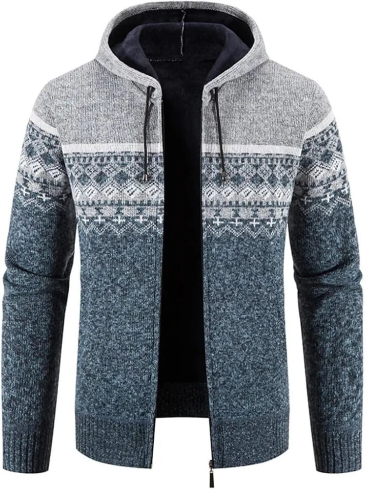 Nuana | Herren Winter-Kapuzenjacke mit Reißverschluss und Streifen