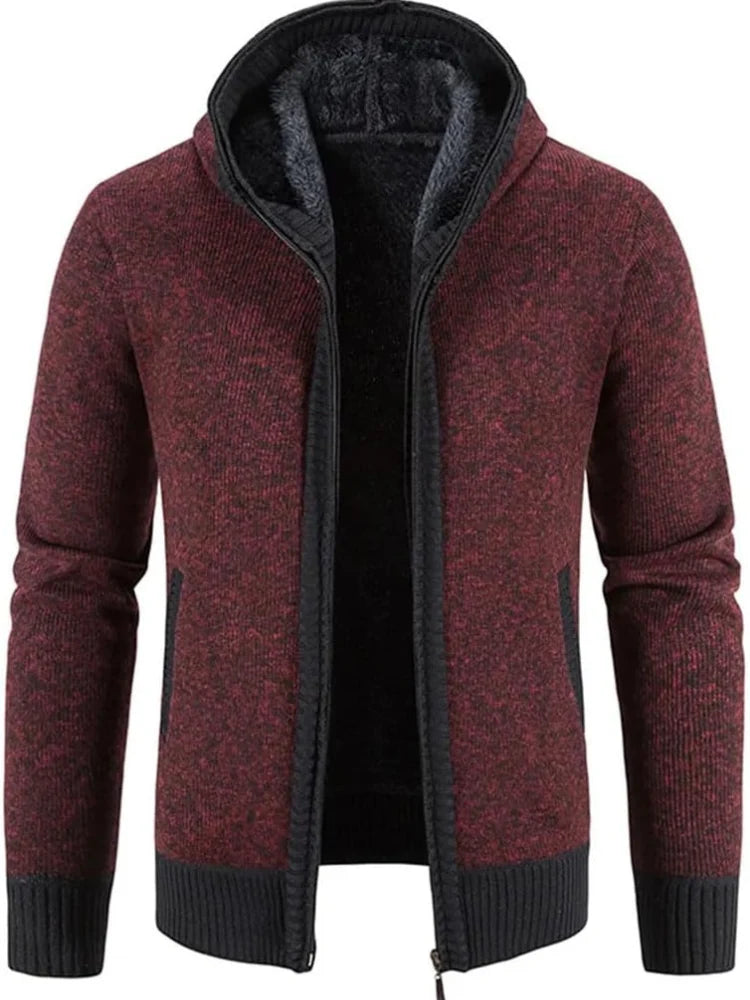 Nuana | Herren Winter-Kapuzenjacke mit Reißverschluss und Streifen