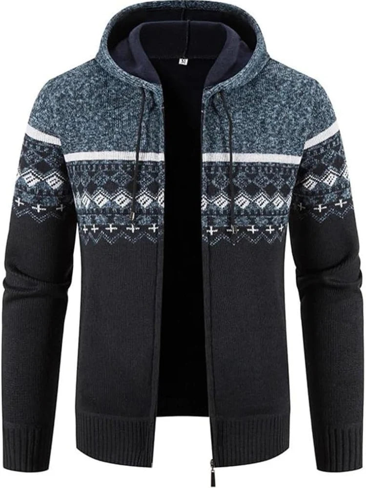Nuana | Herren Winter-Kapuzenjacke mit Reißverschluss und Streifen