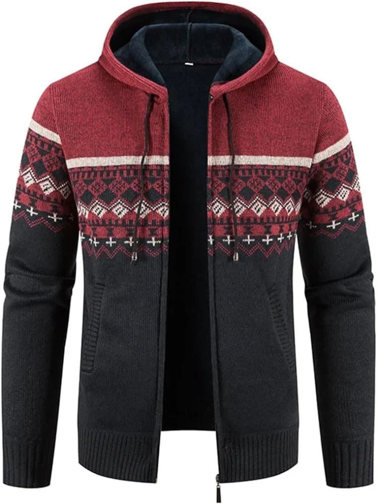 Nuana | Herren Winter-Kapuzenjacke mit Reißverschluss und Streifen