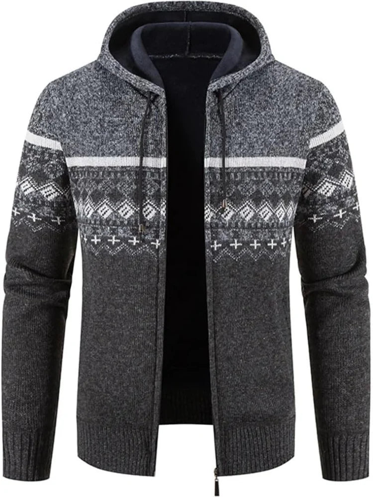 Nuana | Herren Winter-Kapuzenjacke mit Reißverschluss und Streifen
