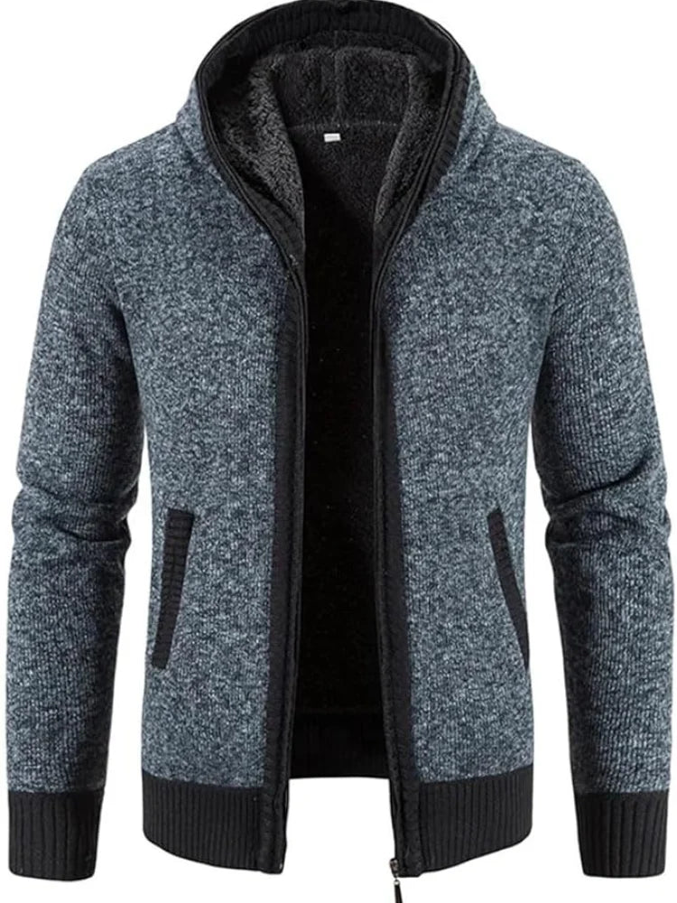 Nuana | Herren Winter-Kapuzenjacke mit Reißverschluss und Streifen