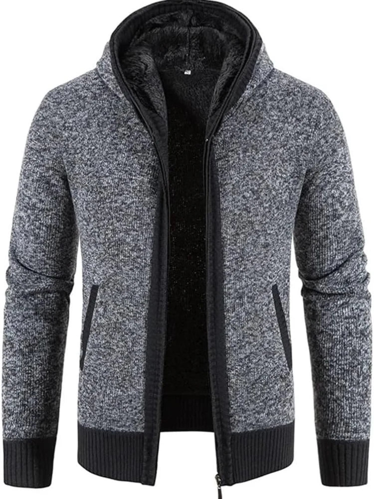Nuana | Herren Winter-Kapuzenjacke mit Reißverschluss und Streifen