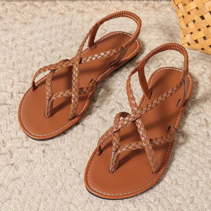 Nuana Julia | Damen Frühlings Geflochtene Flache Sandalen