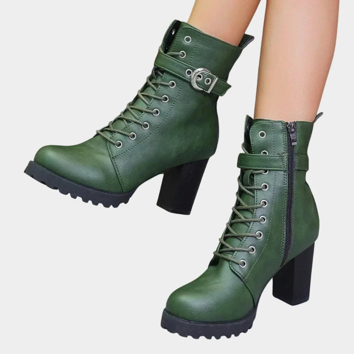 Nuana Katharina | Damen Schnürer-Ankle-Boots mit Blockabsatz und Schnalle