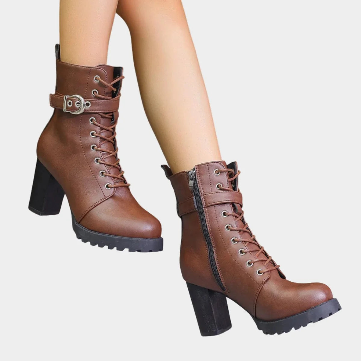 Nuana Katharina | Damen Schnürer-Ankle-Boots mit Blockabsatz und Schnalle