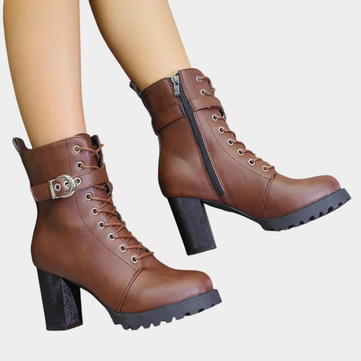 Nuana Katharina | Damen Schnürer-Ankle-Boots mit Blockabsatz und Schnalle