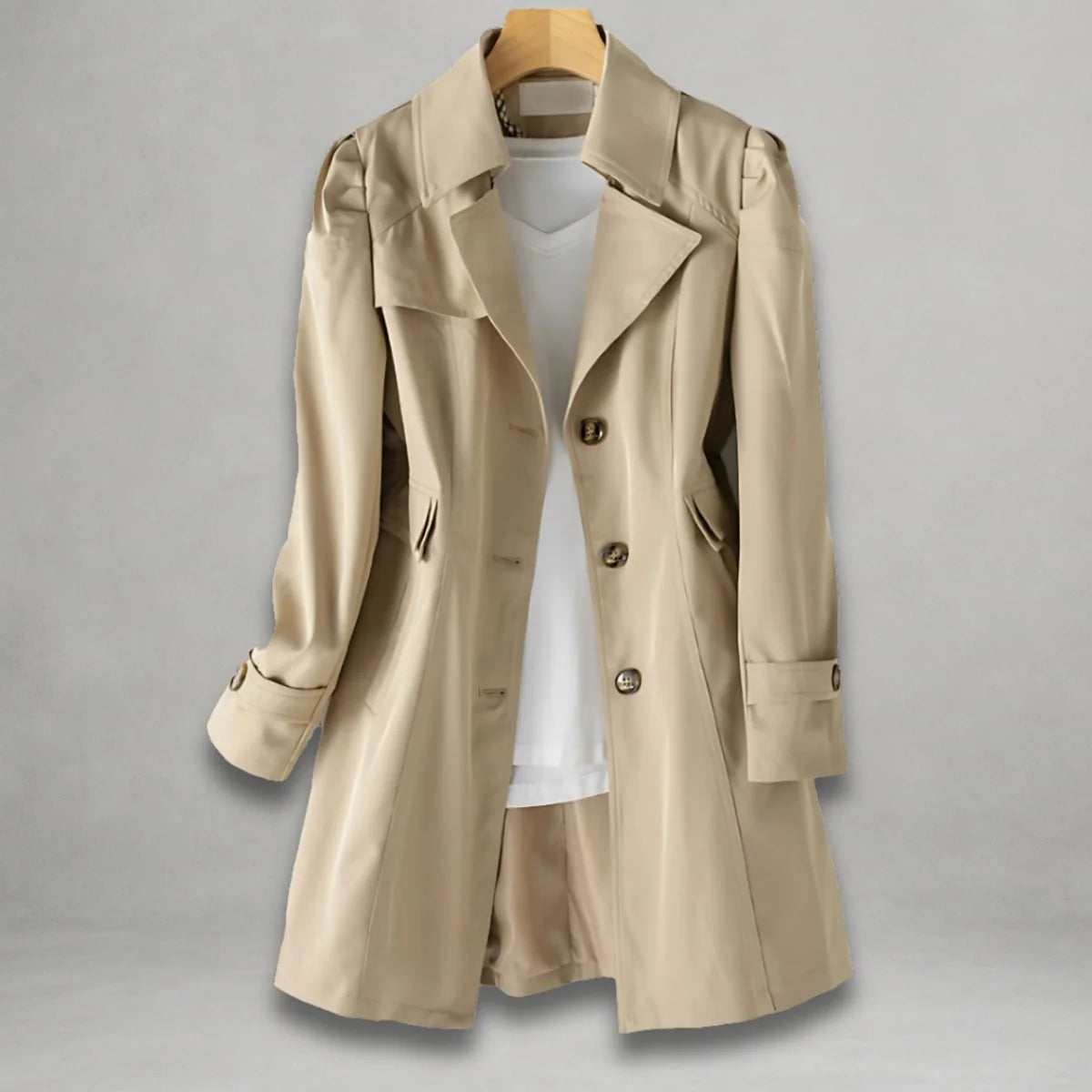 Nuana Katharina | Damen Trenchcoat eleganter Einreiher Baumwoll-Nylon-Mantel