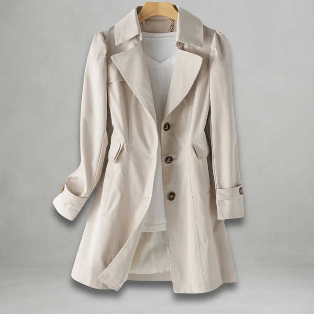 Nuana Katharina | Damen Trenchcoat eleganter Einreiher Baumwoll-Nylon-Mantel
