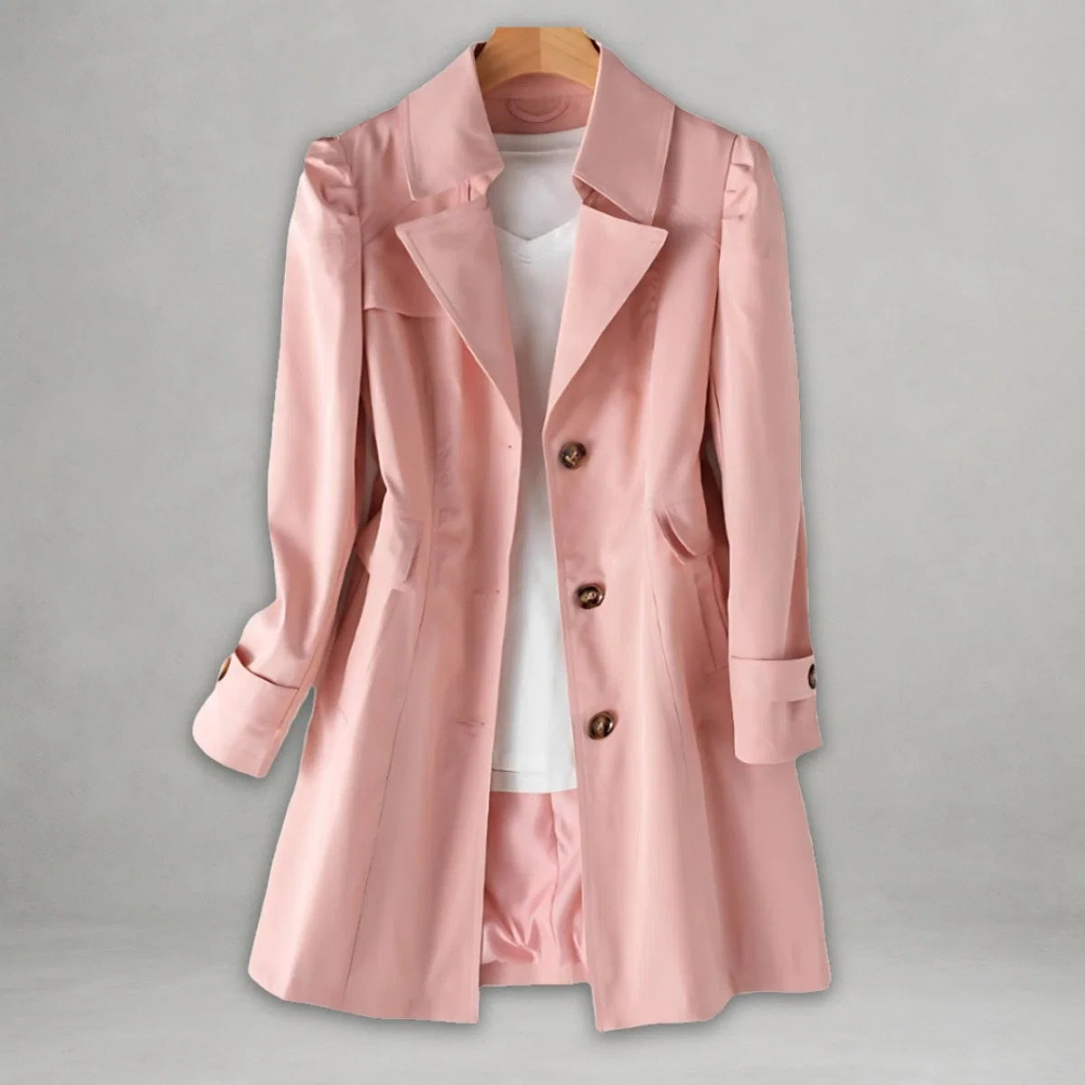 Nuana Katharina | Damen Trenchcoat eleganter Einreiher Baumwoll-Nylon-Mantel