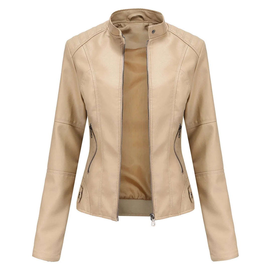 Nuana Kirsten Damen Kunstleder-Bikerjacke mit Reißverschluss