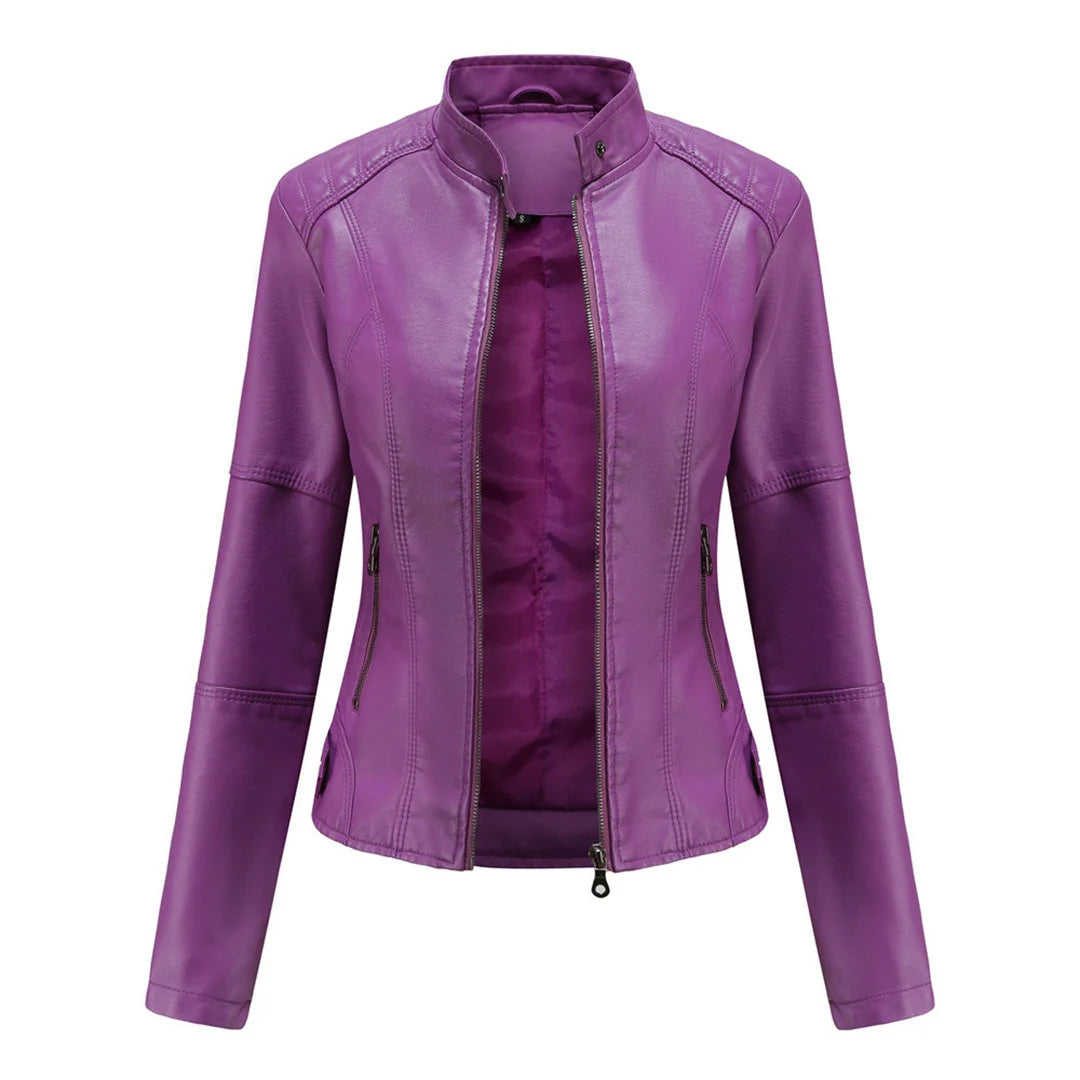 Nuana Kirsten Damen Kunstleder-Bikerjacke mit Reißverschluss
