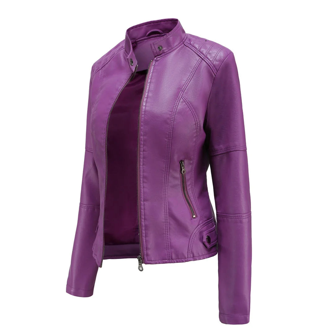 Nuana Kirsten Damen Kunstleder-Bikerjacke mit Reißverschluss
