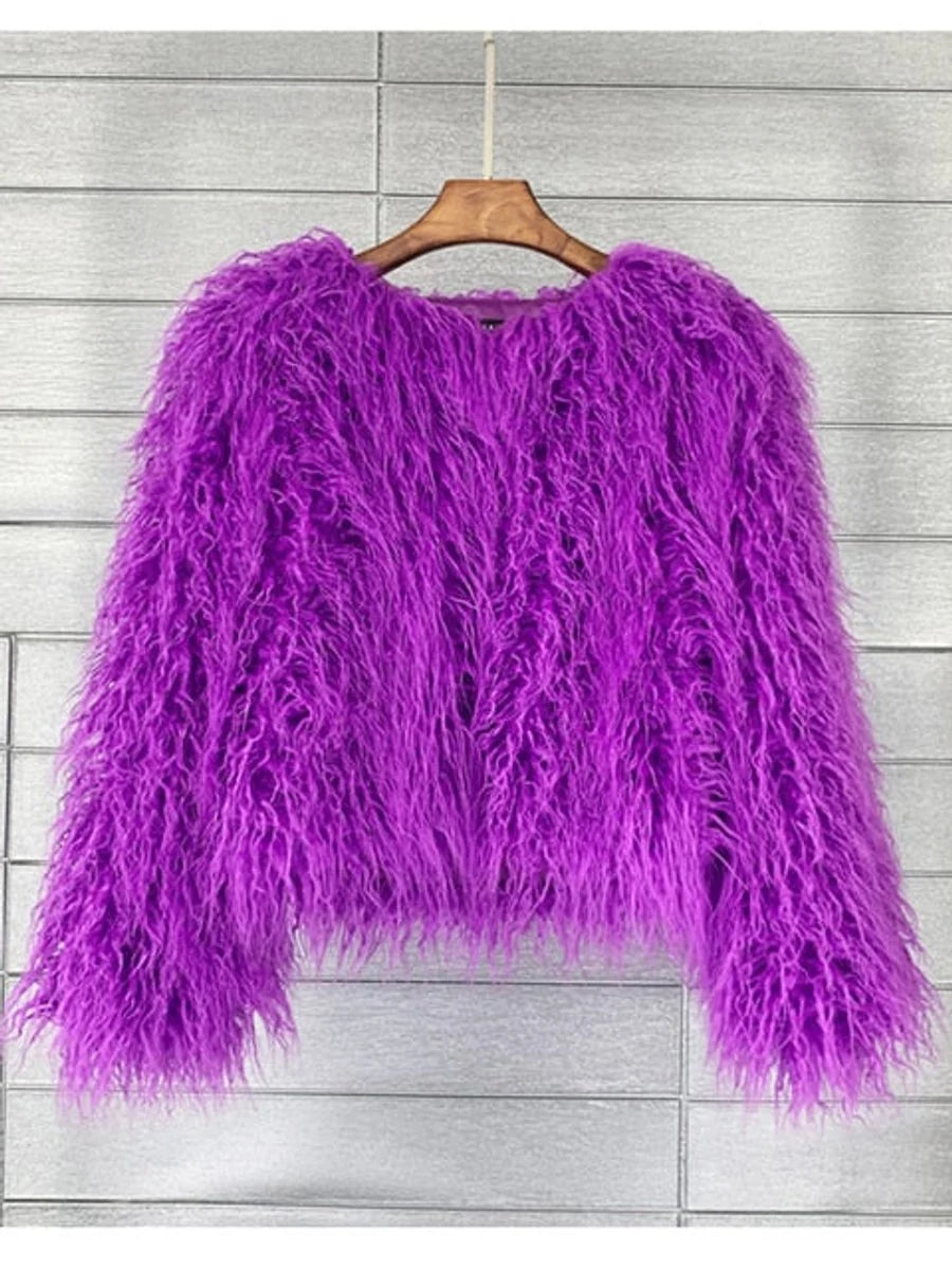 Nuana | Kunstpelzmantel Damen flauschiger Langflor Wintermantel